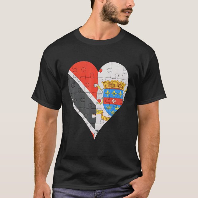 Trinidadian & Tobagoan St Barts Flag Heart T-Shirt (Front)