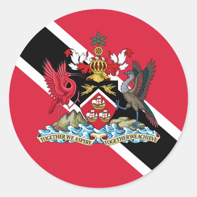 Trinidadians and Tobago Flag & Coat of Arms Classic Round Sticker (Front)