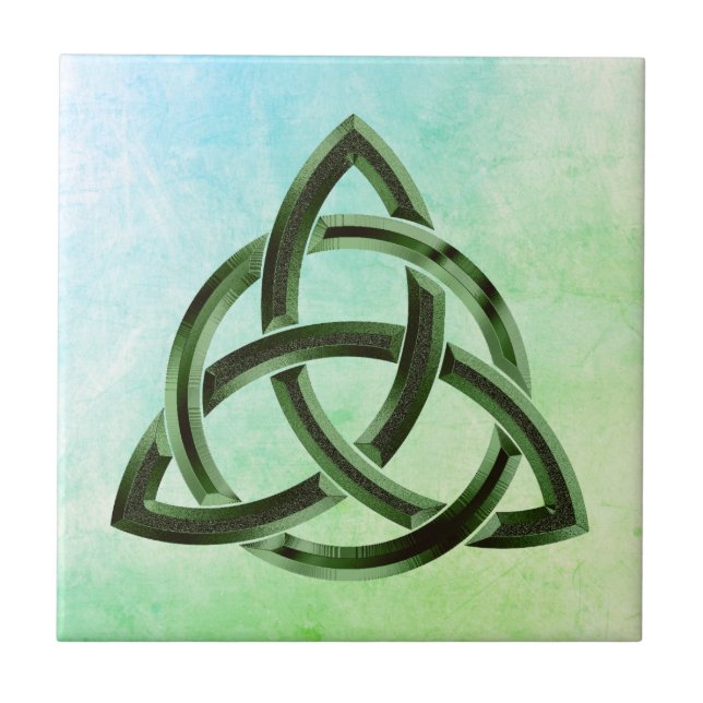 Trinity Knot Celtic Watercolor Green Metal Circled Tile (Front)