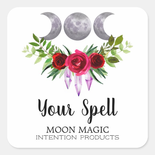 Trinity Moon Spell Jar Or Intention Candle Square Sticker (Front)