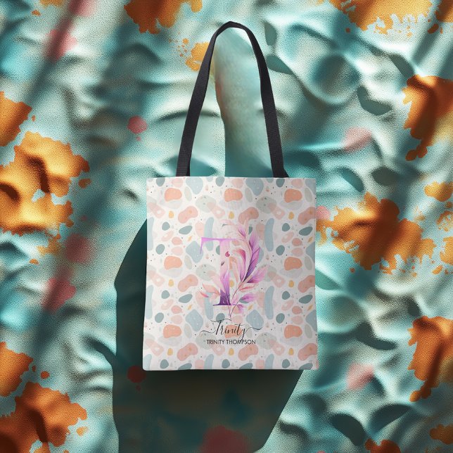 Trinity's Joyful Bloom - Boho Floral Monogram T Tote Bag (Creator Uploaded)