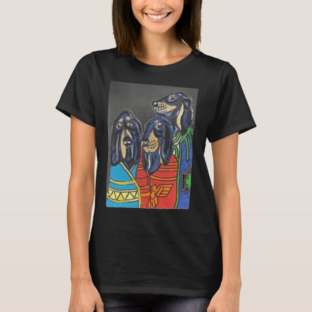 Trio Coon Dogs in Native American Blankets T-Shirt (Front)