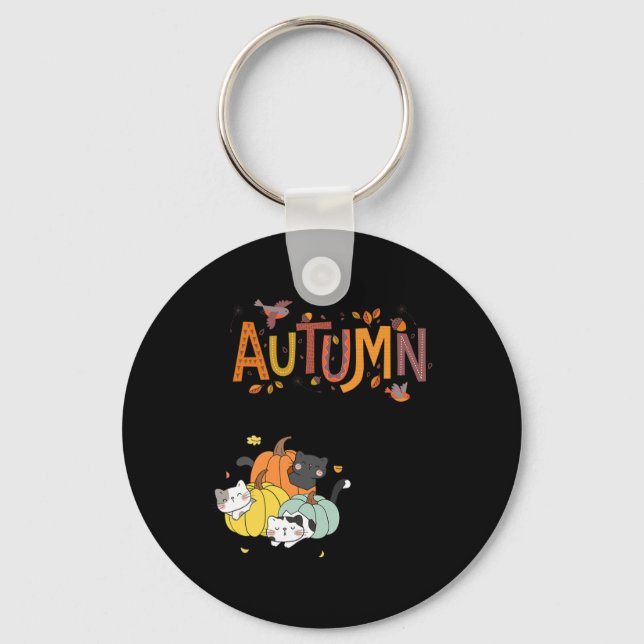 Trio Cute Pumpkin Cats Hello Fall Autumn Funny  Key Ring (Front)