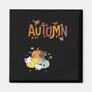 Trio Cute Pumpkin Cats Hello Fall Autumn Funny Magnet