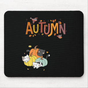 Trio Cute Pumpkin Cats Hello Fall Autumn Funny  Mouse Mat