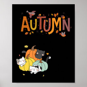 Trio Cute Pumpkin Cats Hello Fall Autumn Funny  Poster