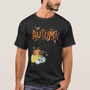 Trio Cute Pumpkin Cats Hello Fall Autumn Funny  T-Shirt