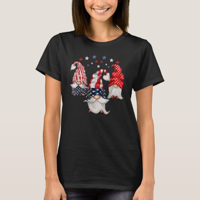 Trio Gnomes  4th Of July Us Flag Independence Day T-Shirt (Front)