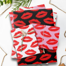 Trio Lipstick Kiss Pattern Wrapping Paper Sheet
