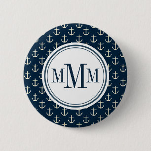 Trio Monogram Anchor Pattern 6 Cm Round Badge