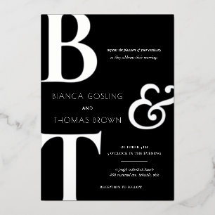 Trio Monogram Initials Black & White Wedding 