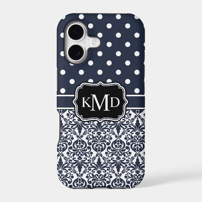 Trio Monogrammed Navy Damask (Back)