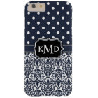 Trio Monogrammed Navy Damask