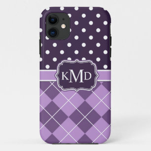 Trio Monogrammed Purple Argyle Dots iPhone 11 Case