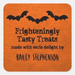 Trio of Bats Halloween Baking Stickers, Orange Square Sticker