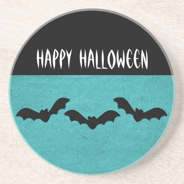 Trio of Bats Halloween Coaster, Teal Coaster (Front)