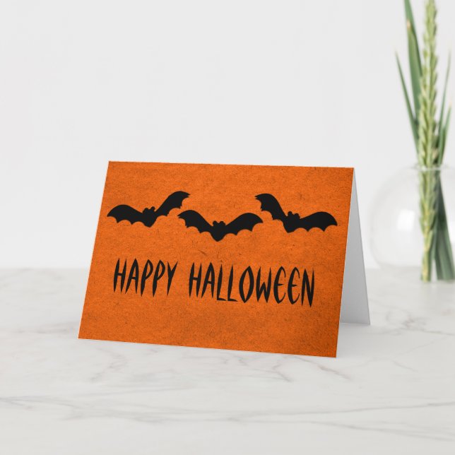 Trio of Bats Halloween Greeting Card, Orange Card (Front)