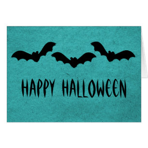 Trio of Bats Halloween Greeting Card, Teal