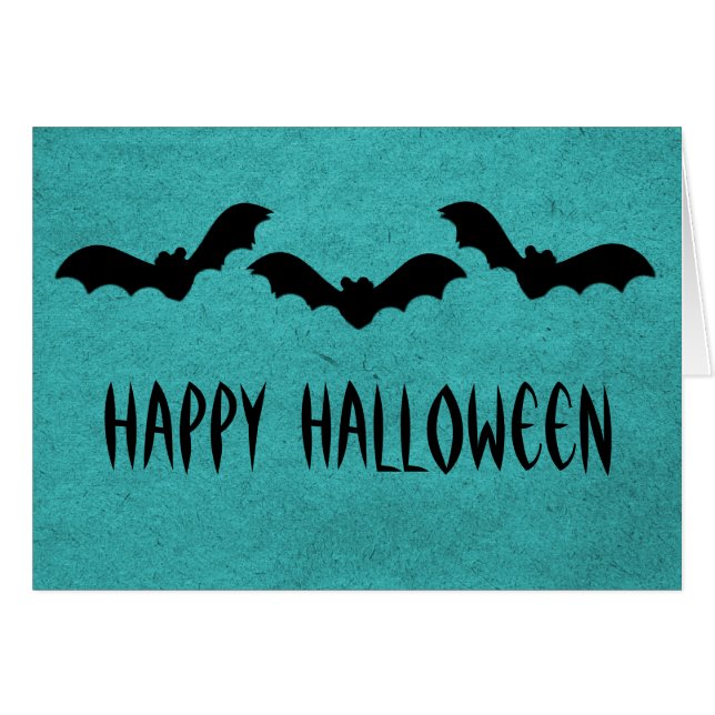 Trio of Bats Halloween Greeting Card, Teal (Front Horizontal)
