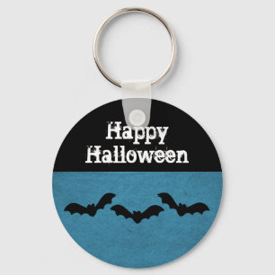 Trio of Bats Halloween Keychain, Dark Blue Key Ring