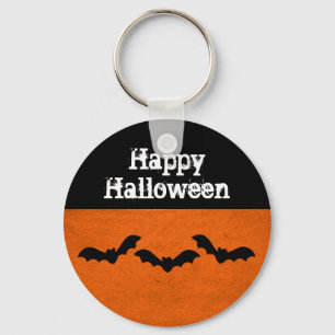 Trio of Bats Halloween Keychain, Orange Key Ring