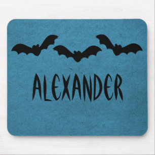 Trio of Bats Halloween Mousepad, Dark Blue Mouse Mat