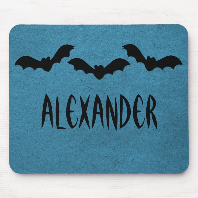 Trio of Bats Halloween Mousepad, Dark Blue Mouse Mat (Front)
