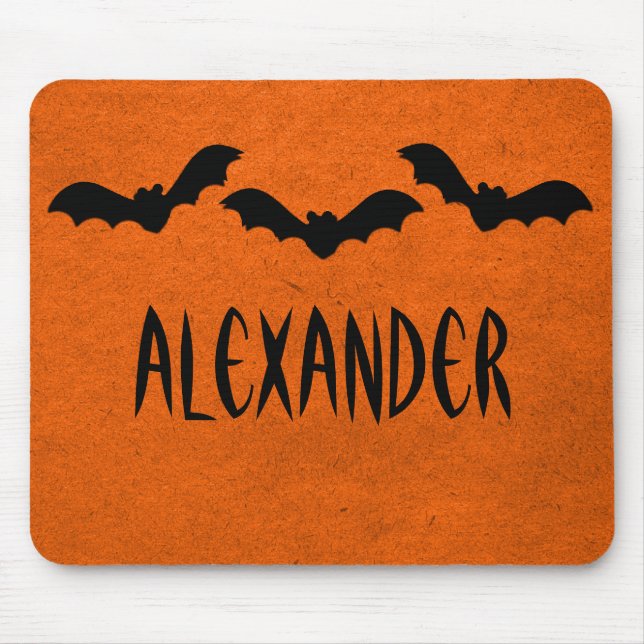 Trio of Bats Halloween Mousepad, Orange Mouse Mat (Front)