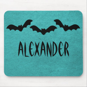 Trio of Bats Halloween Mousepad, Teal Mouse Mat
