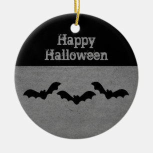 Trio of Bats Halloween Ornament, Grey Ceramic Tree Decoration