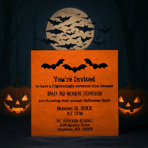 Trio of Bats Halloween Party Invite, Orange Invitation