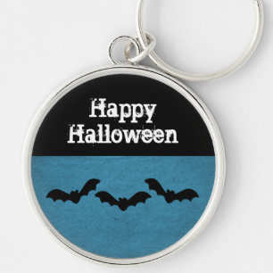 Trio of Bats Halloween Premium Keychain, Blue Key Ring