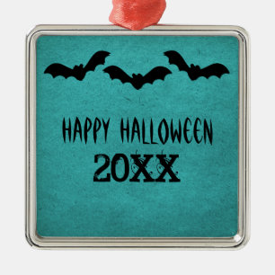 Trio of Bats Halloween Premium Ornament, Teal Metal Tree Decoration