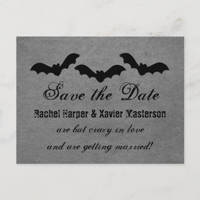 Trio of Bats Halloween Save the Date Postcard (Front)