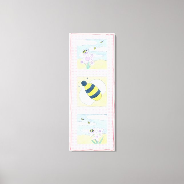 Trio of Bees with Flowers Canvas Print (Front)