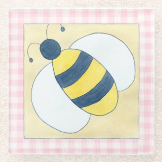 Trio of Bees with Flowers Glass Coaster (Front)