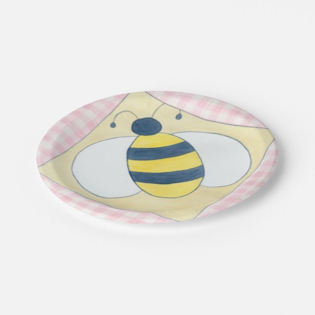 Trio of Bees with Flowers Paper Plate (Angled)