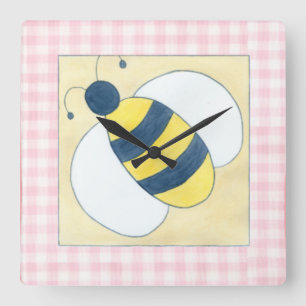 Trio of Bees with Flowers Square Wall Clock