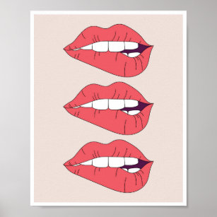 Trio of Biting Red Lips Poster