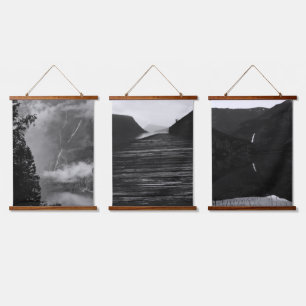 Trio of Black and White Captures of Water Hanging Tapestry