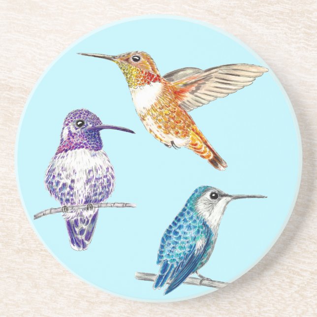 Trio of Bright Hummingbirds, Costas, Rufous  Coaster (Front)