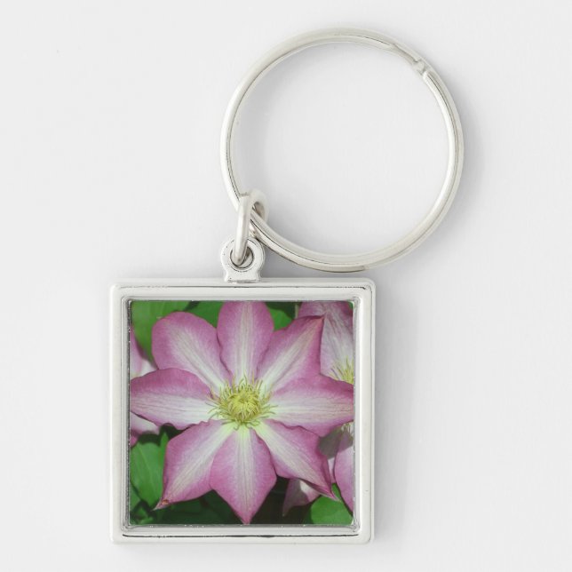 Trio of Clematis Pink and White Spring Vine Key Ring (Front)