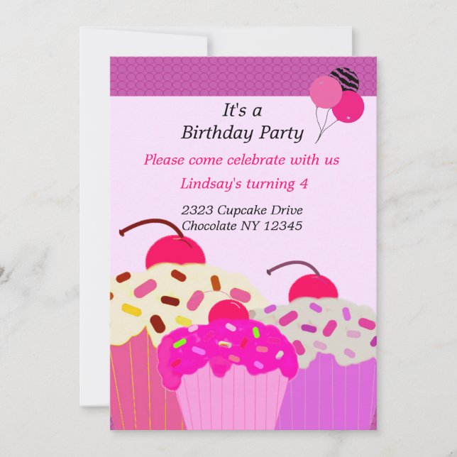 Trio of Cupcakes Birthday Party Invitation (Front)