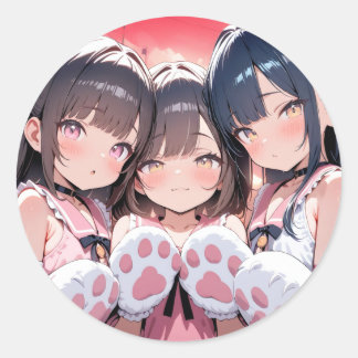 Trio of Fluffy Paws Classic Round Sticker