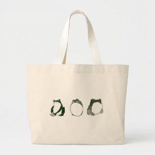 Trio of Grumpy Japanese Frogs Toads 19th Century  Large Tote Bag