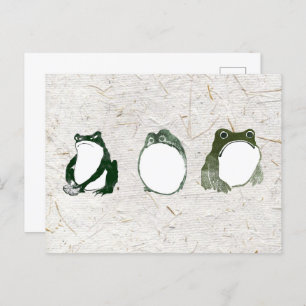 Trio of Grumpy Japanese Frogs Toads 19th Century  Postcard