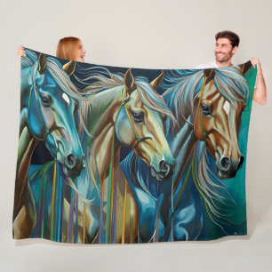 Trio of Horses Fleece Blanket