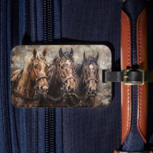 Trio of Horses Painting Luggage Tag