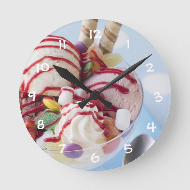 Trio of Ice Cream and Sweet Sundae Round Clock (Front)