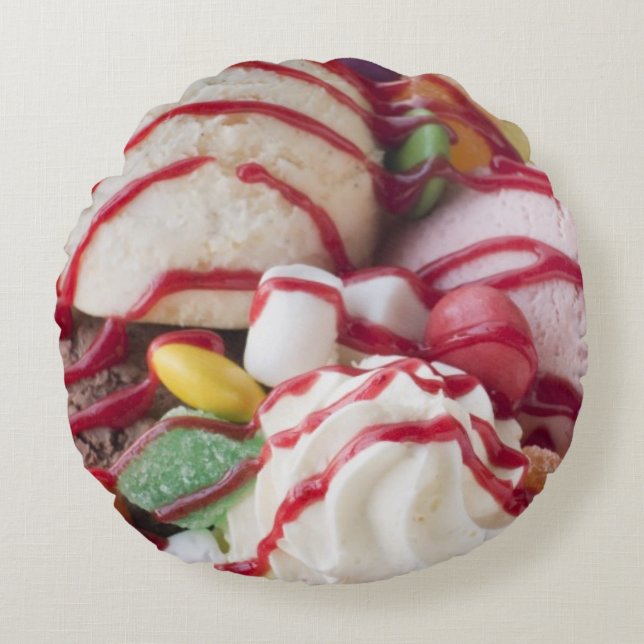 Trio of Ice Cream and Sweet Sundae Round Cushion (Front)